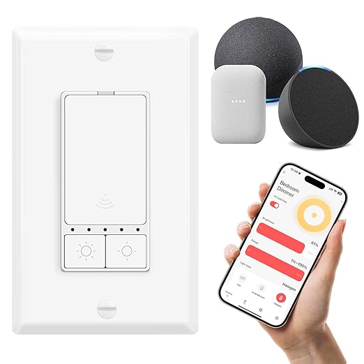 1 Pack Smart Dimmer Switch, Single Pole with Neutral Wire Required, 2.4GHz WiFi Switch Compatible with Alexa & Google Home, No Hub Needed, 150W Max LED/CFL 600W Max Incandescent, ETL Certified, White