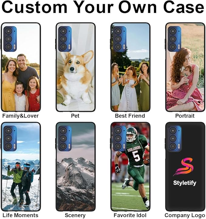 Custom Phone Case for Motorola Moto Edge 2021, Design Your Personalized Photo Logo Name Phone Cover, Slim Soft TPU Lightweight Silicone Black Case, Customized Gift for Birthday Christmas
