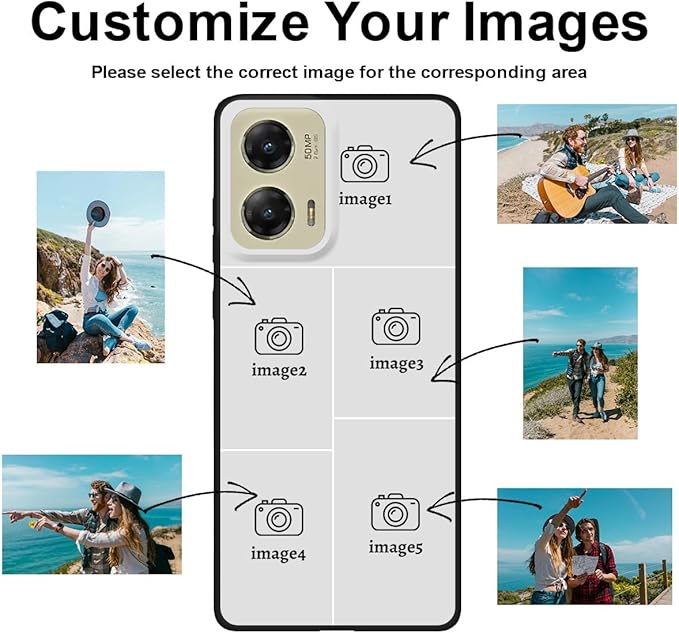 Customized Photo Case for Motorola Moto G Stylus 5G 2024 6.7 inch, Personalized Collage Design Phone Cover, Custom Picture Black Silicone Soft Slim Rubber Case, Gift for Couple Lover Bestie