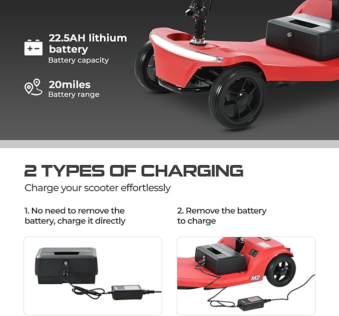 Metro Mobility 4 Wheel Foldable Mobility Scooters for Adults-330 lbs Capacity Powered Mobility Scooters, Mobility Scooter Lightweight, Electric Scooters for Seniors 20 Miles Range LED Light Red