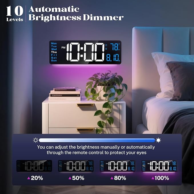 Digital Wall Clocks for Classroom, 16" Large Display Digital Clock with Remote Control, Date, Week, Alarm, Temperature, Night Light for Living Room, Bedroom, Gym, Office(Blue)