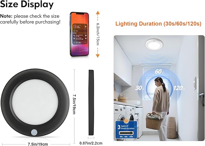 2 Pack 7.5 inch Motion Sensor Ceiling Lights Wired, 15W 1500lm 3CCT/3 Mode/30-120s Timer, Black Small LED Flush Mount Light Fixture Motion Activated for Closet, Pantry, Hallways, Stairwells, Garage