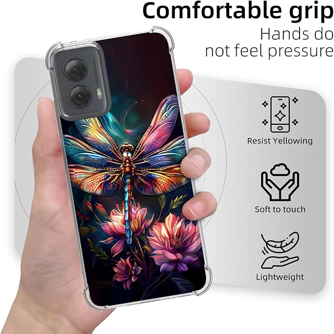 for Motorola G Power 5G 2024 Clear Phone Case, Lightweight Transparent TPU, Colorful Dragonfly Shockproof Four Corner Anti-Fall Case 6.7" for Moto G Power 5G, Screen Protector Film