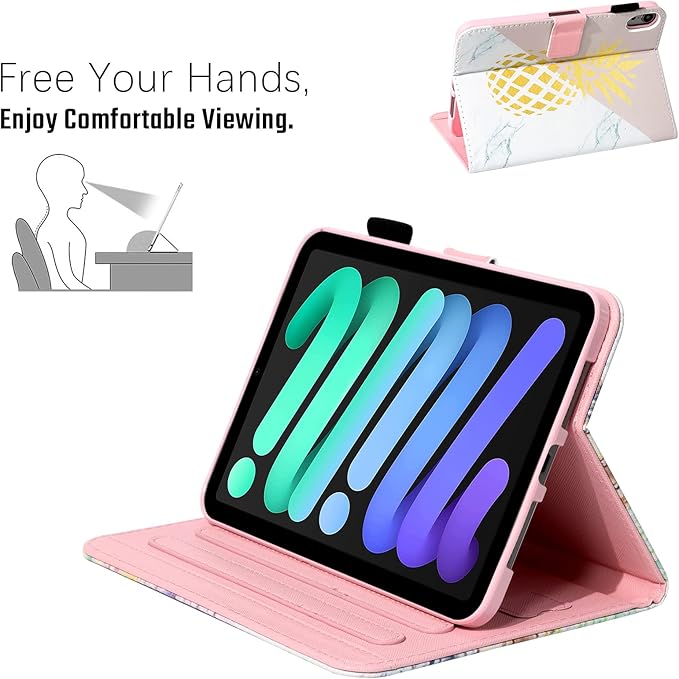 Dteck for iPad mini A17 Pro/A15 Bionic Case 8.3" 7/6th Generation 2024/2021 Release, PU Leather Protective Case with Auto Sleep Wake & Adjustable Stand, Lightweight Cute Folio Cover, Pineapple Marble