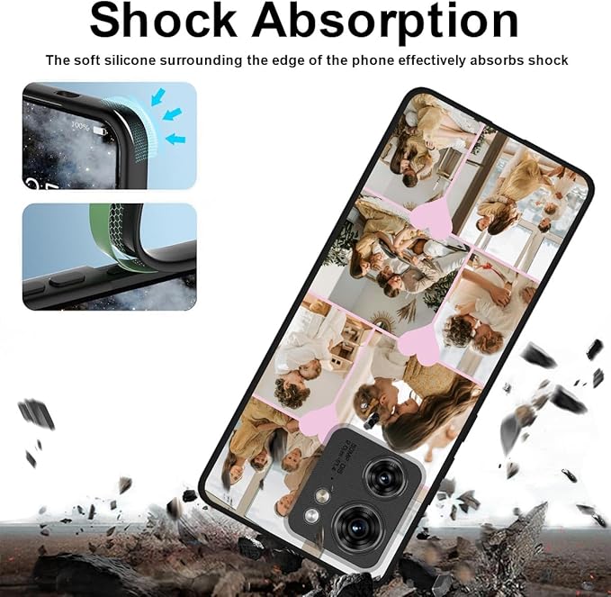 Personalized Photo Case for Motorola Moto Edge 2023 6.6 inch, Thin Slim Soft Rubber Black Phone Cover, Custom Picture Collage Pink Heart Cute Case for Women Girl, Gift for Birthday Anniversary