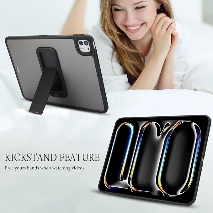 Dteck for iPad Pro 11-inch (M4/M5) 2024/2025 Release Thin Clear Case with Foldable Kickstand, Slim Fit and Lightweight, Scratch Resistant Protective Simple Transparent Tablet Back Cover Shell, Black