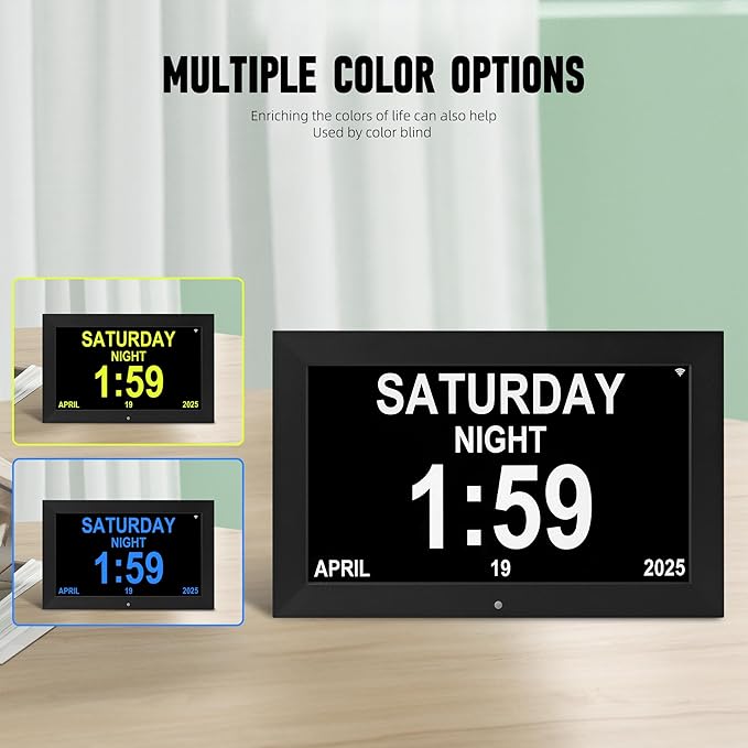 Digital Alarm Clock, Multiple Alarm Functions, Clock with Date and Day, Digital Alarm and Electronic Calendar for Seniors (White, 7 inch) (10-inch Black WiFi)