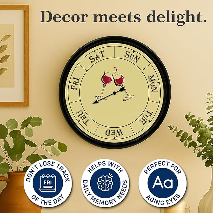 Retirement Gift for Woman, Day of The Week Clock, Unique Retirement Gifts, Day Clocks for Seniors Grandparents Funny Living Room Decor