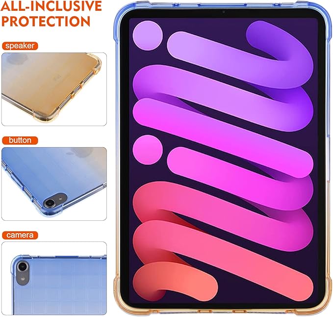 Dteck for iPad mini 8.3 Inch (A17 Pro/6th Generation) 2024/2021 Ultra Thin Translucent Back Cover, Lightweight Slim Soft TPU Case with Reinforced Corners, Protection Shock-Absorbing Shell, Blue Gold