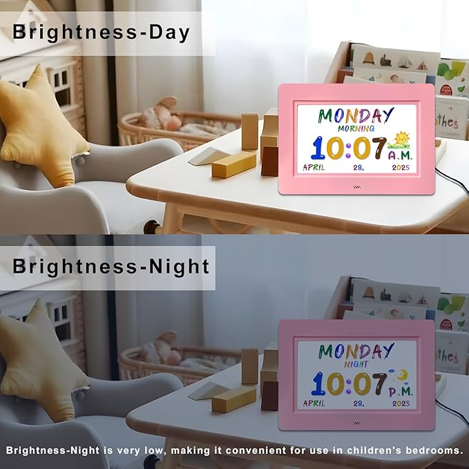 SSYA Digital Calendar, Kids Digital Clock, 20 Alarms Custom Reminders, Auto DST, Large Clear Display, Alarm Clocks for Bedrooms & Kids, Easy to Use for Kids. (Pike, 7 inch)