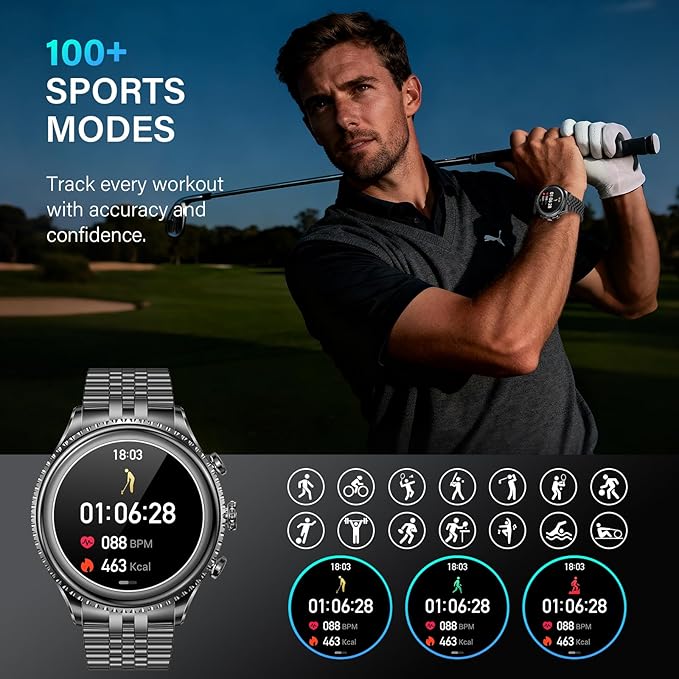 2026 Rotating Bezel Smart Watch for Men with Bluetooth Call, Heart Rate, Blood Pressure, SpO2, Sleep Monitor, Waterproof Round Watch with Encoder Knob, 1.32" AMOLED Display, Compatible Android and iOS
