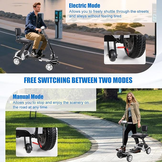 Lightweight Mobility Scooter for Adults and Seniors 47lb Foldable Electric Mobility Scooter,Compact Motorized Scooter Powered Mobility Scooter Airplane Travel Friendly(Adjustable Length&Height)