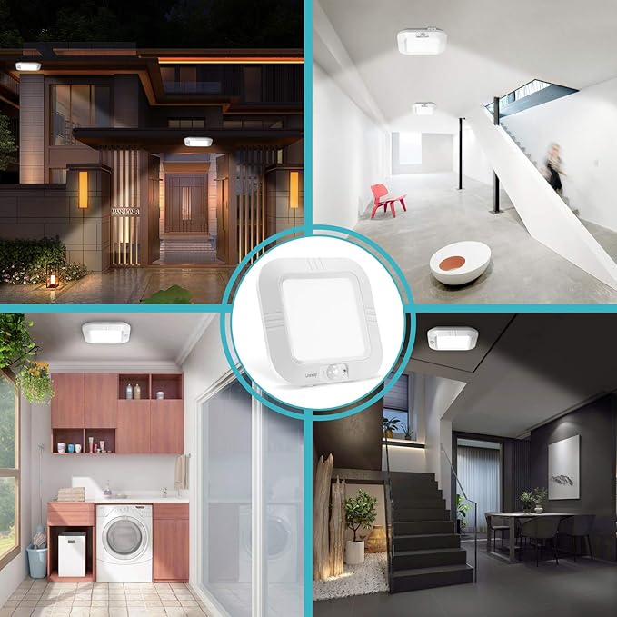 2 Pack Battery Operated Ceiling Light Motion Sensor Shower Light, Wireless Closet Lights 6000K LED Bathroom Shower Lamp, Motion Activated Ceiling Lamp for Bathroom Closet Cabinet(Battery Not Included)