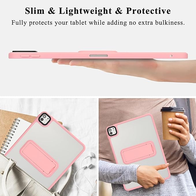 Dteck for iPad Pro 13-inch (M4/M5) 2024/2025 Release Clear Case with Foldable Kickstand, Screen Protector Film, Stylus, Slim Fit Lightweight Protective Thin Transparent Tablet Back Cover Shell, Pink