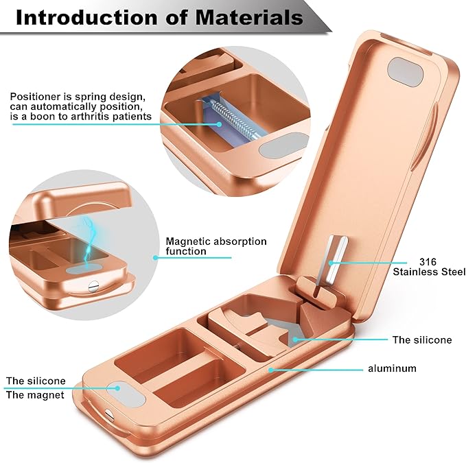 JEINAPA Pill Cutter with Auto Centering Device, Aluminum Pill Splitter with 316L Stainless Blade, Genuine Leather Case, Professional Pill Splitter for Cutting Small Pills or Large Pills (Rose Gold)