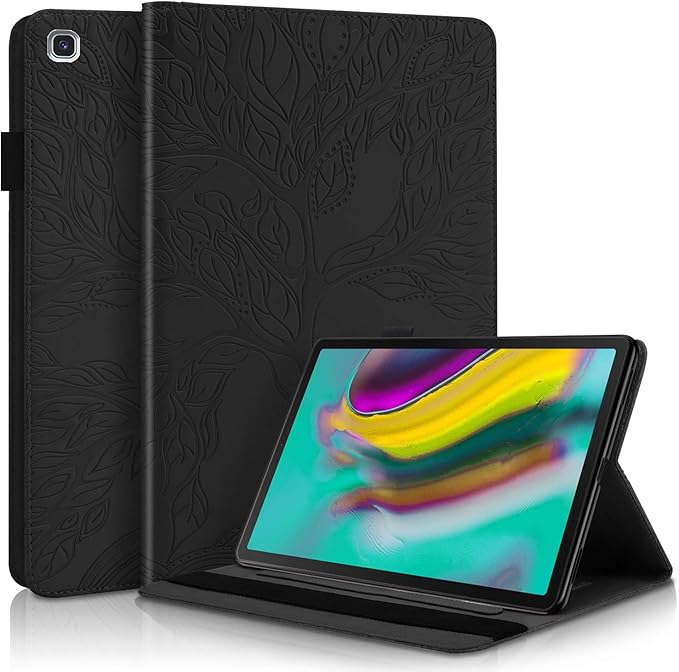 Case for Samsung Galaxy Tab S5e 10.5 2019 SM-T720/T725 Premium PU Leather Stand Flip Wallet Case Multiple Viewing Angles Lightweight Folio Cover with Card Pockets Stylus Loop Elastic Band - Black