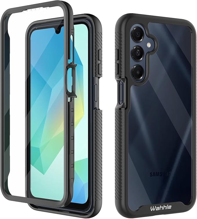wahhle Compatible with Samsung Galaxy A26 5G Case, Built in Screen Protector Full Body Shockproof Slim Fit Bumper Protective Phone Cover for A26 4G/5G Men Women-Black/Clear