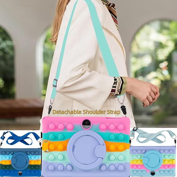 Silicone Tablet Case 360 Rotating Stand/Handle and Shoulder Strap Stylus Pen Soft Cover Compatible with COLORROOM/TUOHAITIME/JIKOCXN/WXUNJA C5 11 inch Lightblue