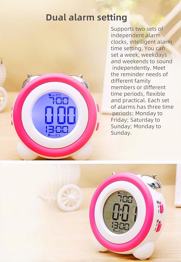Super Loud Alarm Clock, Twin Bell Battery Operated with Snooze Function, Silent Mode, Backlight Display, Date and Week Calendar, Retro Ringing Design, Suitable for Home Office (Orange)