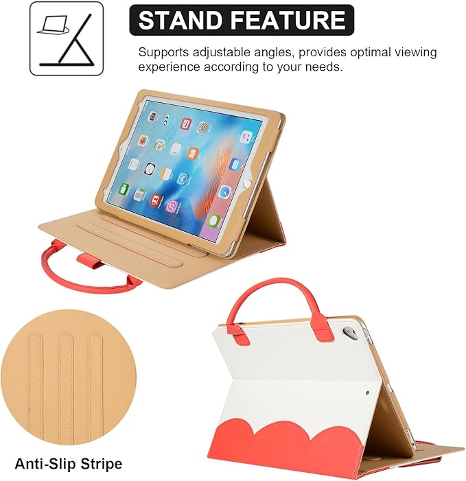 Dteck for iPad mini (A17 Pro/6th Generation) 8.3" Folio Case with Handle/Front Pocket, Auto Sleep Wake/Adjustable Stand Angles, Lightweight PU Leather Cover with Stylus/Screen Protector Film, Red
