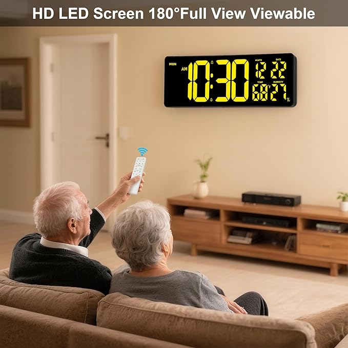 Large Digital Wall Clock 17.3", 15 Color Modes Led Large Number Digital Wall Clock, 8 Color Modes Night Lights, Auto-Dimming/DST, for Classroom Living Room Garage Gym Office, Gift for Senior Mom Dad