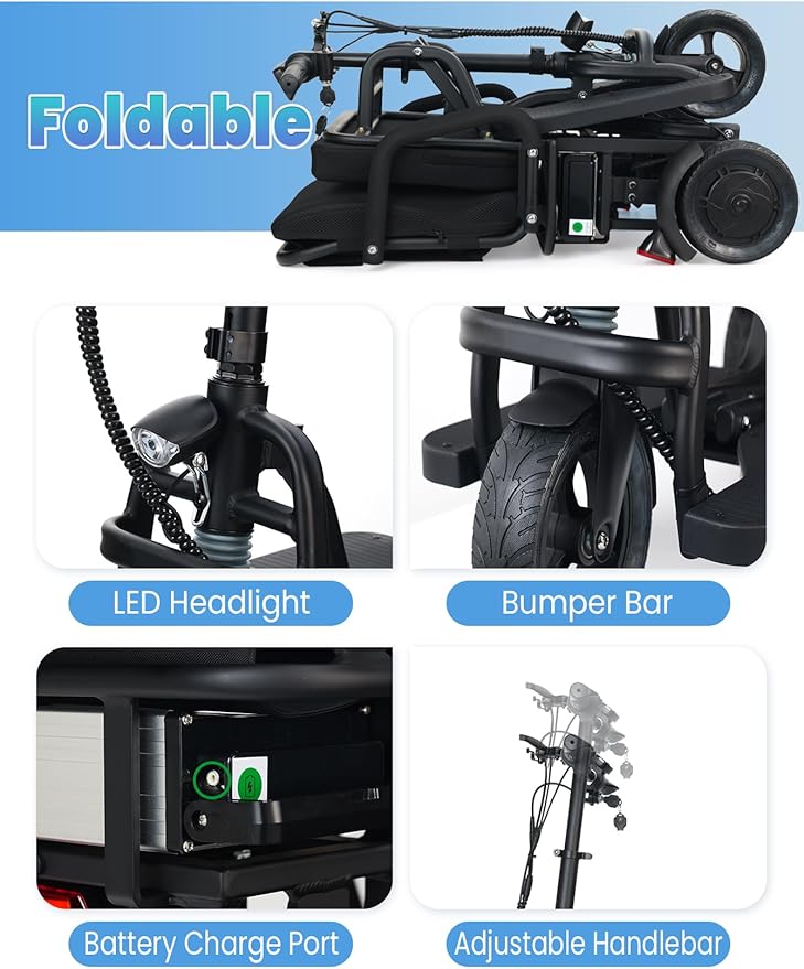 20Miles Autopilot Mobility Scooters 3 Gear Speed with Bagpack/Dust Cover/Cup Holder, 9.32MPH,Airline Approved, Foldable Mobility Scooters Lightweight for Adults/Seniors, Support 300lbs