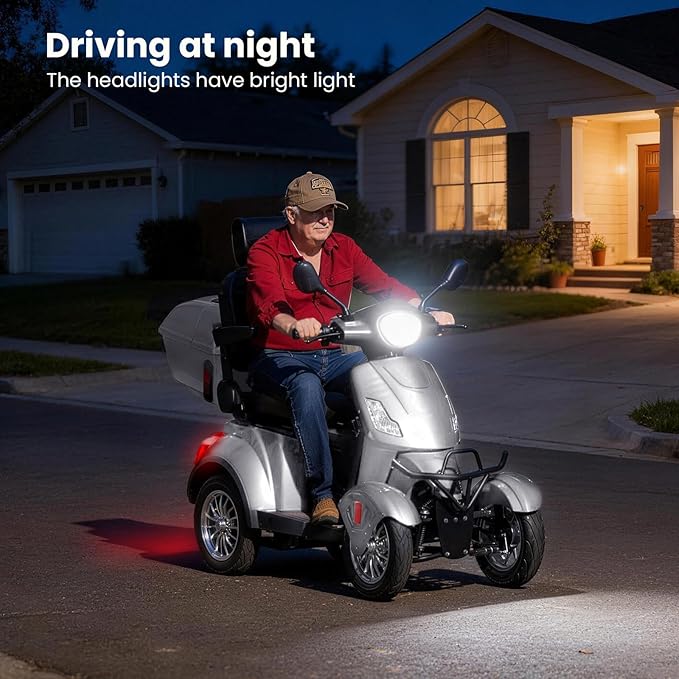 Super Large Electric 4 Wheel Mobility Scooters, Heavy Duty 800W Wheelchair Device, 25 Miles Long Range, All Terrain Mobility Scooter，Speed Adjust, Remote Key,Receive Ready to Ride (Silver)