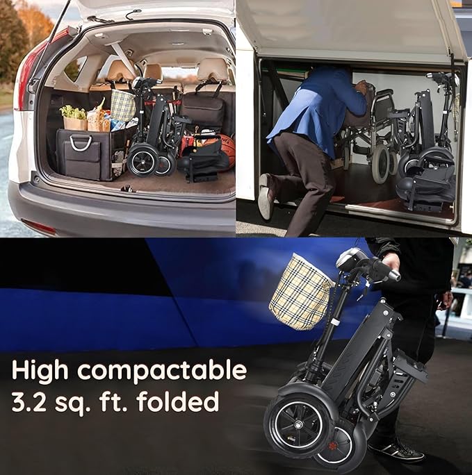 Dragon Mobile EX 4 Wheel Foldable Mobility Scooter for Adults, Elderly & Travel - All Terrain Aluminum Alloy Power Wheelchair with Premium Large Seat - Front Basket Included (Matte Black)