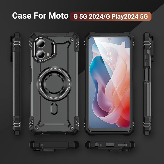 for Moto G 5G 2024 Case with Stand, 15 FT Military Drop Protection, Compatible with Magsafe, with 2X Tempered Glass Screen Protector, Shockproof Case for Moto G 5G 2024 (J Gray)