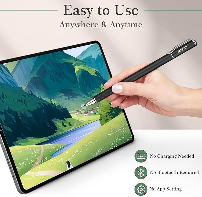 MEKO(2 Pcs) [2 in 1 Precision Series] Disc Stylus/Styli for All Touch Screen Devices Bundle with 4 Replaceable Disc Tips, 2 Replaceable Fiber Tips - (Black/Gold)