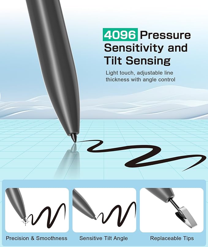 EMR Stylus Compatible with Remarkable 2, Replacement Digital Pen with Eraser, 4096 Pressure Levels, Palm Rejection, Tilt Support-5 Pen Tips（Gray）
