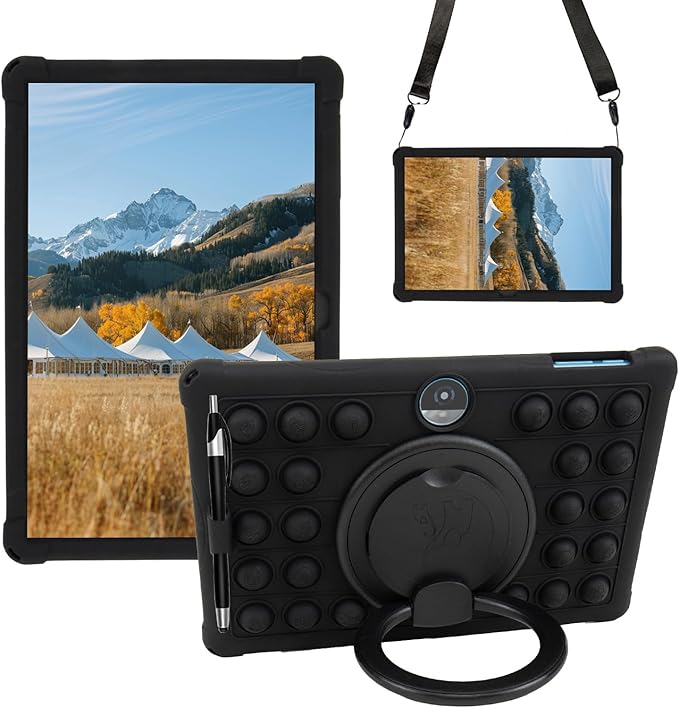 Silicone Tablet Case 360 Rotating Stand/Handle and Shoulder Strap Stylus Pen Soft Cover Compatible with COLORROOM/TUOHAITIME/JIKOCXN/WXUNJA C5 11 inch Black