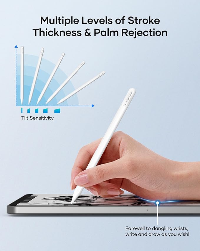 Stylus Pen for iPad 2018-2025, 5 Mins Ultra Fast Charge, Palm Rejection, Compatible with iPad 11th-6th Gen, iPad Pro 12.9"/11"/M4, Air 5/4/3/M2/M3, Mini 6/5 Gen, White