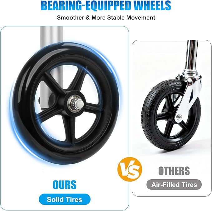 2-Pack Walker Wheels Replacement with Precision Ball Bearings, 6-Inch All-Terrain Wheels for Walkers with Outward-Angled Legs, 7-Level Height Adjustable, 350lbs Heavy Duty, Slip-Resistant Traction