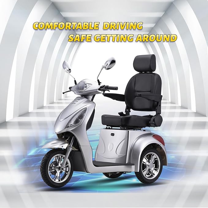 Super Large Electric 3 Wheel Mobility Scooters, 800W Wheelchair Device, 500 LBS Capacity Electric Wheelchair for Seniors & Adults, Speed Adjust, Remote Key, Receive Ready to Ride (Silver Silver)