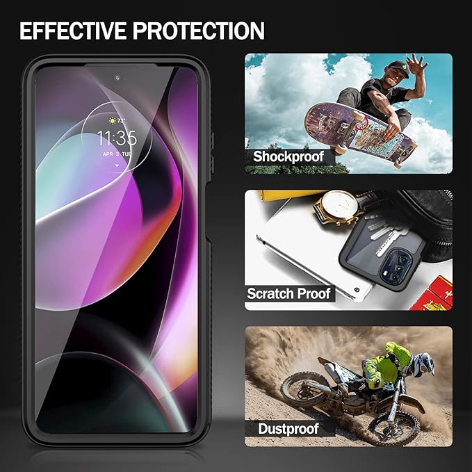 wahhle Compatible with Moto G 5G 2022 Case, Built in Screen Protector Full Body Shockproof Slim Fit Bumper Protective Phone Cover for G 5G 2022-Black/Clear