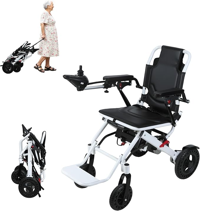 Electric Wheelchair for Adults, Portable Travel Motorized Wheelchair Lightweight Foldable Power Wheelchair with 500W Dual Motors 12 Mile Range with Compact Design for Elderly Disabled (White)
