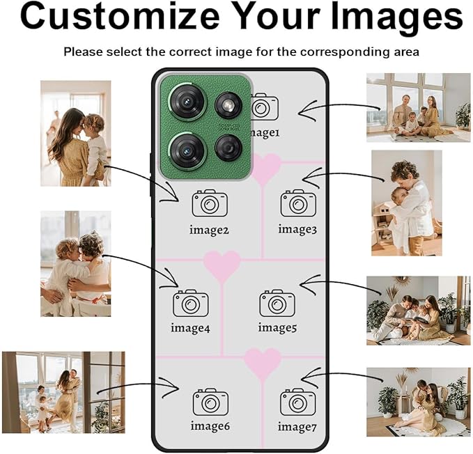 Personalized Photo Case for Motorola Moto G Power 5G 2025 6.8 inch, Thin Slim Soft Rubber Black Phone Cover, Custom Picture Collage Pink Heart Cute Case for Women Girl, Gift for Birthday Anniversary
