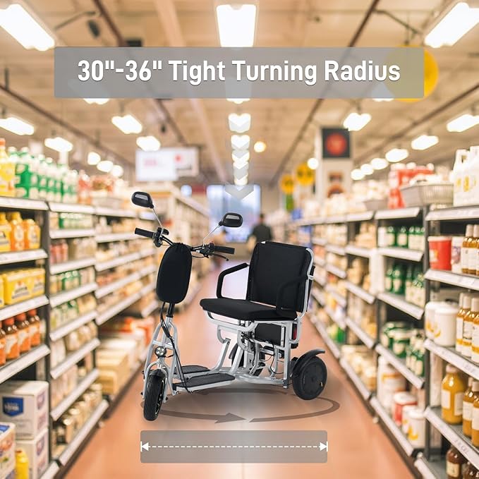 3-Wheel Folding Mobility Scooter Foldable Lightweight Electric Scooter for Adults & Seniors, Detachable Lithium Battery, Long Range 28 Miles, 3-Speed, with Rearview Mirror & Turn Signal (Silver)