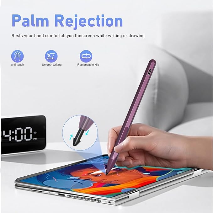 Stylus Pen for HP Envy X360 Pavilion X360 Specter X360 Spectre X2 Envy X2 Rechargeable MPP 2.0 Tilt Active Pen with 4096 Pressure Sensitivity, Palm Rejection, Tpye-c Charge, Red