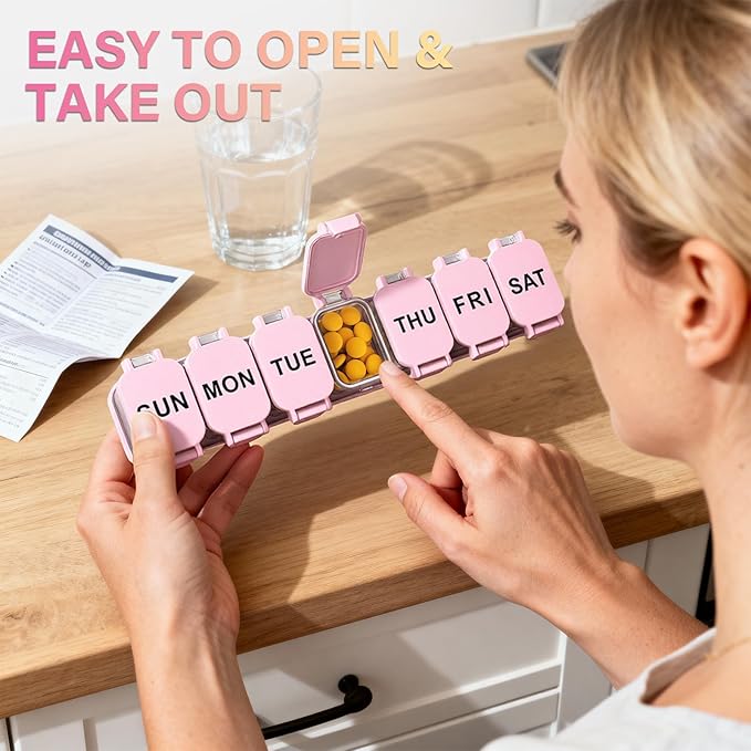 2-Pack Extra Large Weekly Pill Organizer 7-Day Travel Pill Box 7 Compartments