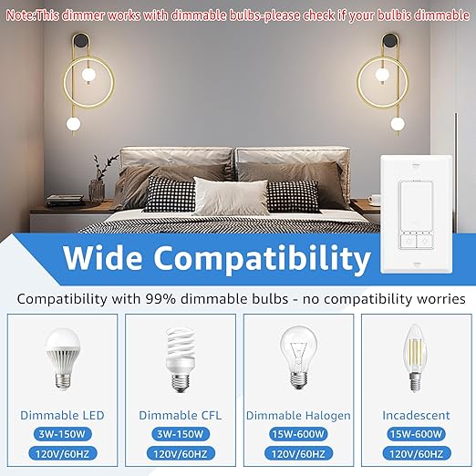 1 Pack Smart Dimmer Switch, Single Pole with Neutral Wire Required, 2.4GHz WiFi Switch Compatible with Alexa & Google Home, No Hub Needed, 150W Max LED/CFL 600W Max Incandescent, ETL Certified, White