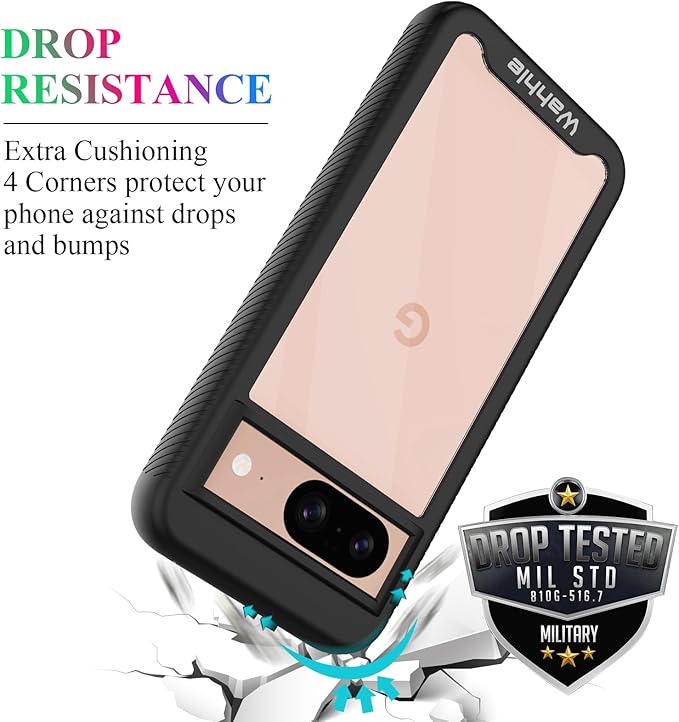 wahhle Compatible with Google Pixel 8 Case, Built in Screen Protector Full Body Shockproof Slim Fit Bumper Protective Phone Cover Men Women-Black/Clear
