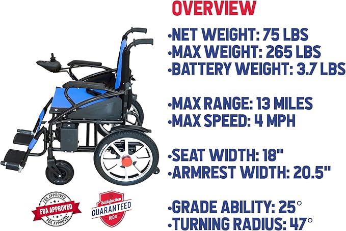 Artemis All Terrain Electric Wheelchair Heavy Duty, Foldable Electric Wheelchairs for Adults, Power Wheelchairs for Seniors (Blue)