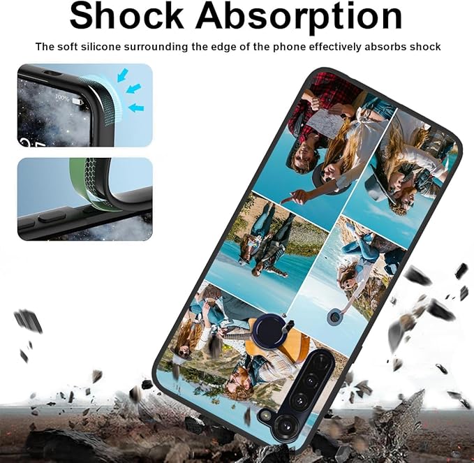 Customized Photo Case for Motorola Moto G Stylus 2020 6.4 inch, Personalized Collage Design Phone Cover, Custom Picture Black Silicone Soft Slim Rubber Case, Gift for Couple Lover Bestie