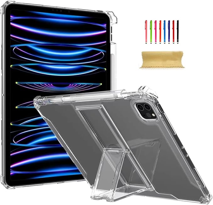 Dteck for Apple iPad Pro 13 inch (M4/M5) 2024/2025 Release Slim Clear Case with Kickstand/Pencil Holder Slot, Shockproof Reinforced Corners, Lightweight Protective Thin Tablet Back Cover, Transparent