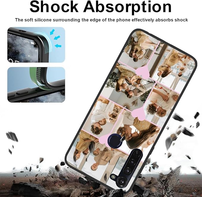 Styletify Personalized Photo Case for Motorola Moto G Pro 6.4 inch, Thin Slim Soft Rubber Black Phone Cover, Custom Picture Collage Pink Heart Cute Case for Women Girl, Gift for Birthday Anniversary