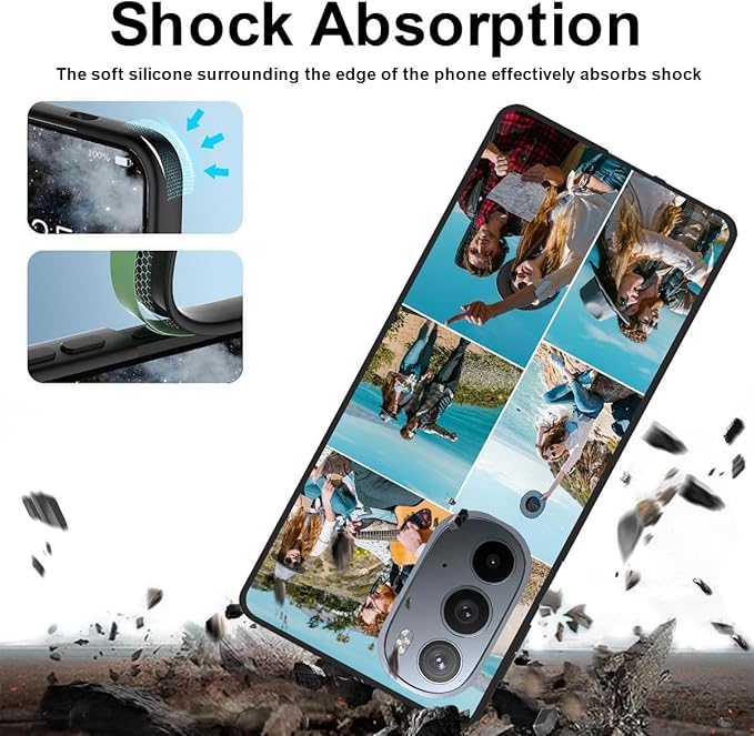 Customized Photo Case for Motorola Moto Edge Plus/Edge+ 2022 6.7 inch, Personalized Collage Design Phone Cover, Custom Picture Black Silicone Soft Slim Rubber Case, Gift for Couple Lover Bestie
