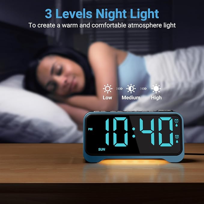 PPLEE RGB Digital Alarm Clock for Bedrooms, 6.5" Large LED Display with Dimmer, Loud Alarm for Heavy Sleepers, Dual Alarms with Weekday/Weekend Mode, USB & Type-C Charging, Plug-In with Battery Backup