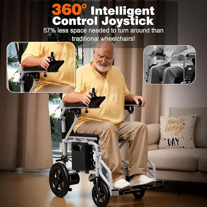 [2025 Upgrade] Hassky Electric Wheelchair for Adults Foldable, 15 Miles Range Motorized Wheelchair, All Terrain Power Wheelchairs for Seniors Supports Up to 350 lbs White